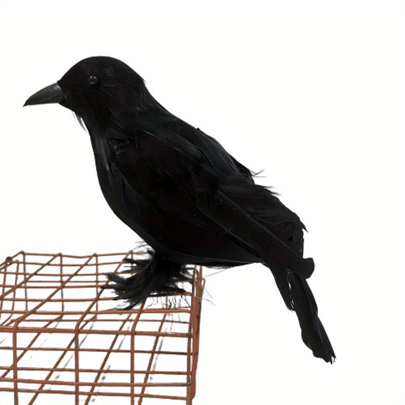 Halloween Simulation Handmade Black Feather Crow Decoration