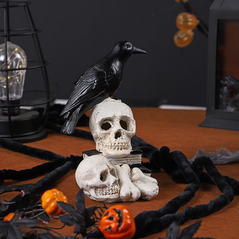 Halloween Spooky Skeleton and Raven Resin Craft Party Decorative Figurine