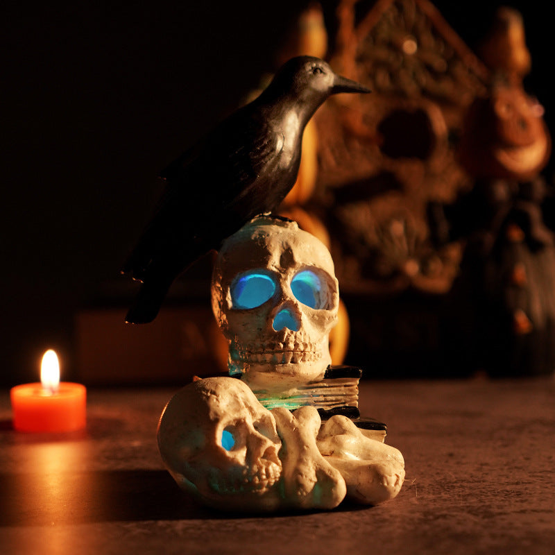 Halloween Spooky Skeleton and Raven Resin Craft Party Decorative Figurine
