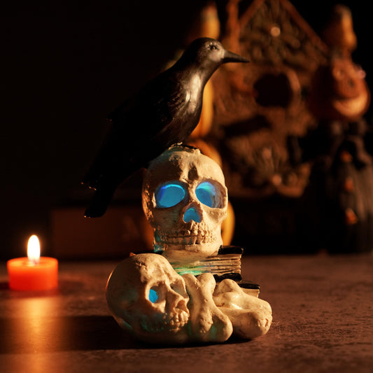 Halloween Spooky Skeleton and Raven Resin Craft Party Decorative Figurine