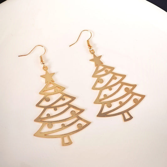 Elegant Gold Cutout Christmas Tree Charms (Pair)