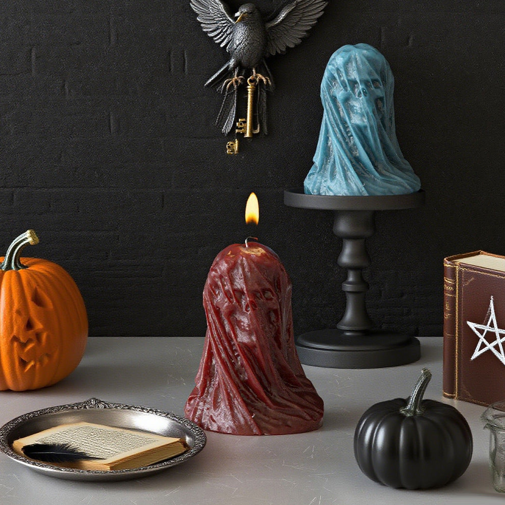 DIY Resin Halloween Veiled Skull Candle Decor Silicone Mold