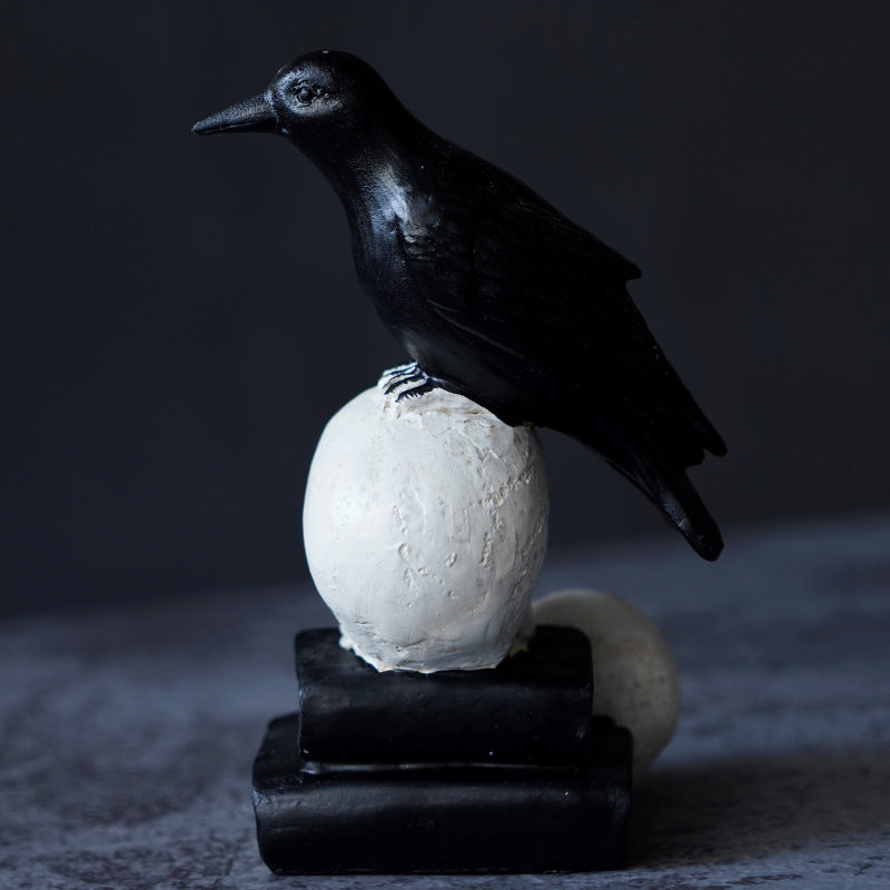 Halloween Spooky Skeleton and Raven Resin Craft Party Decorative Figurine